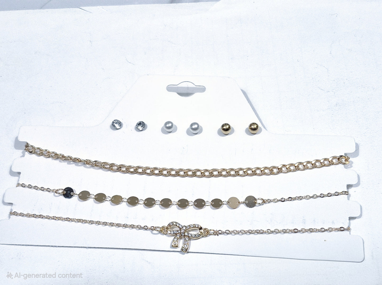 Gold Bead Necklace & Ear Rings