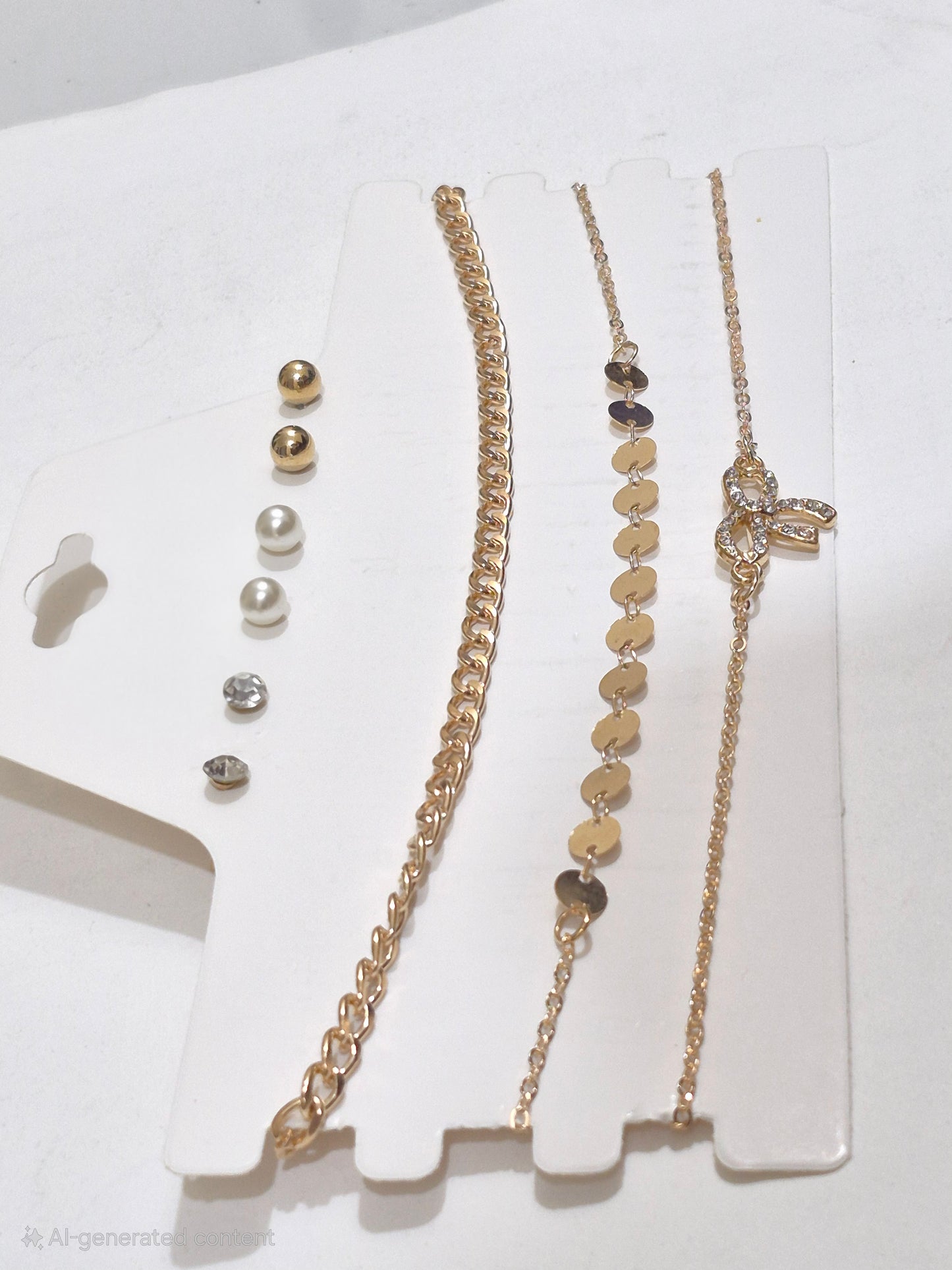 Gold Bead Necklace & Ear Rings