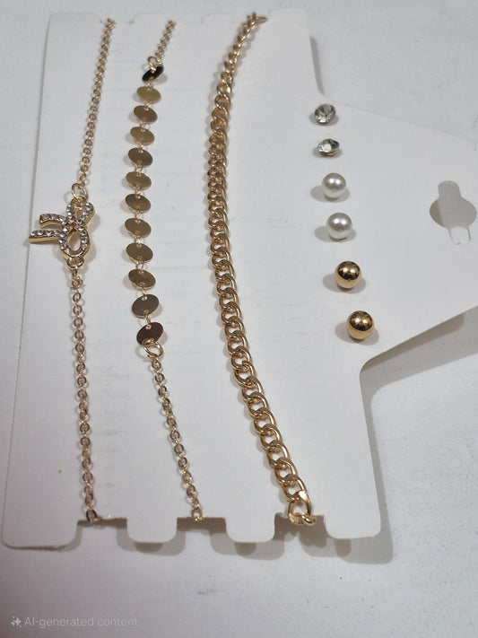 Gold Bead Necklace & Ear Rings