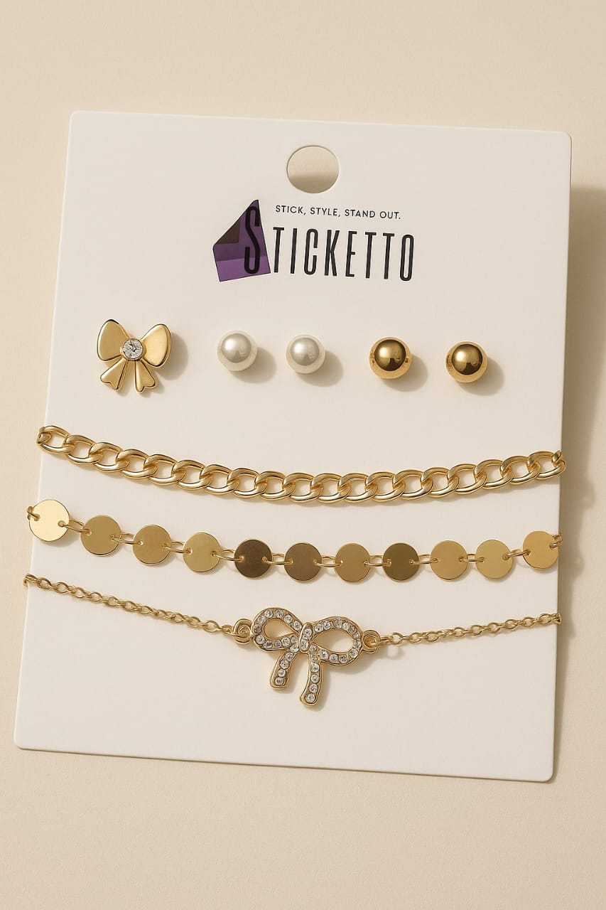 Gold Bead Necklace & Ear Rings
