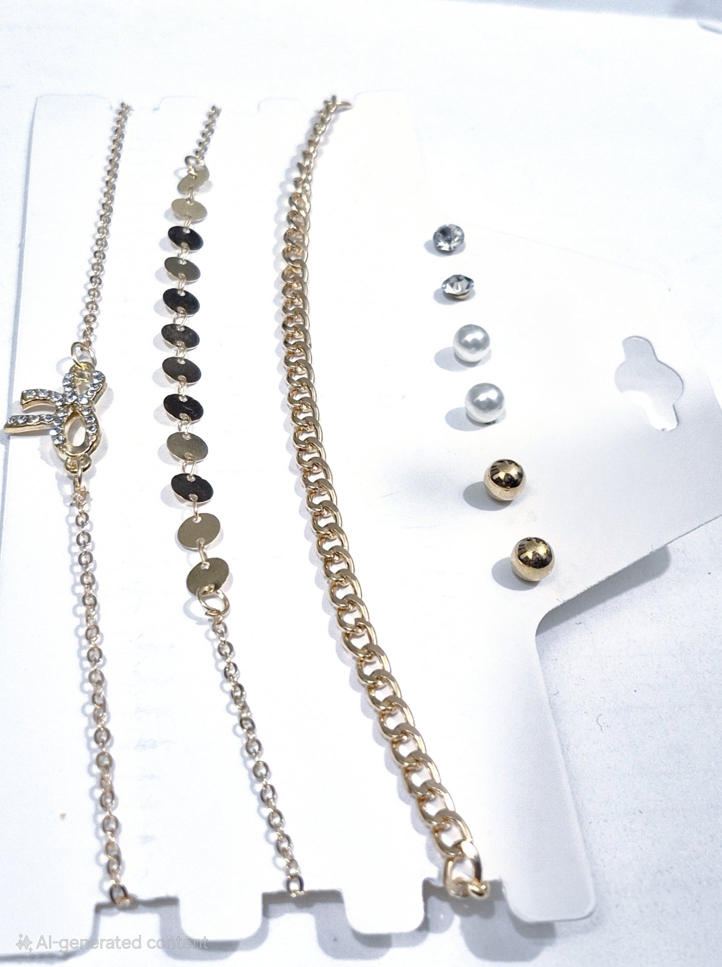 Gold Bead Necklace & Ear Rings